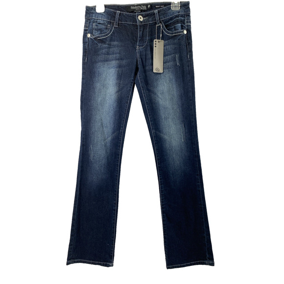 Celebrity Pink Jeans Juniors Size 7 Dark Wash Denim Boot Metal Studs Rhinestones - Picture 1 of 15